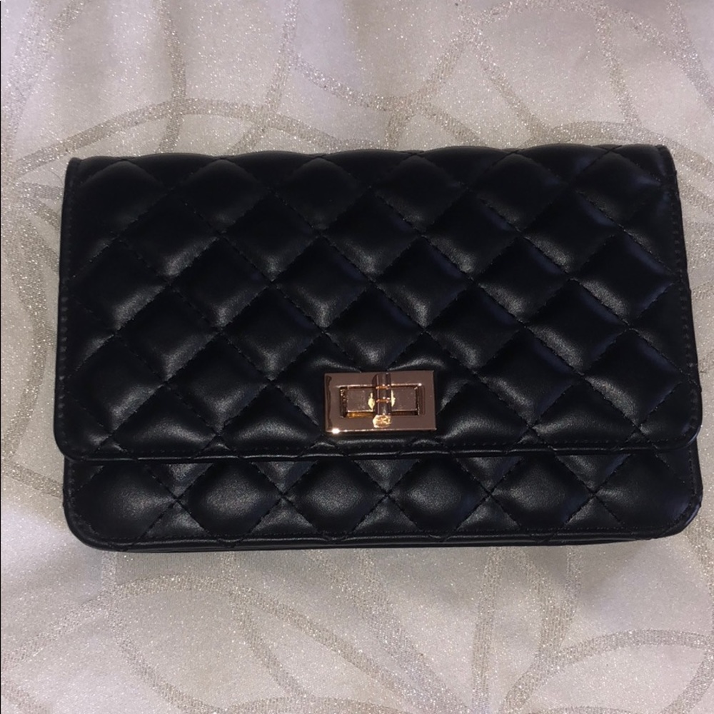 Black quilted wallet on chain
